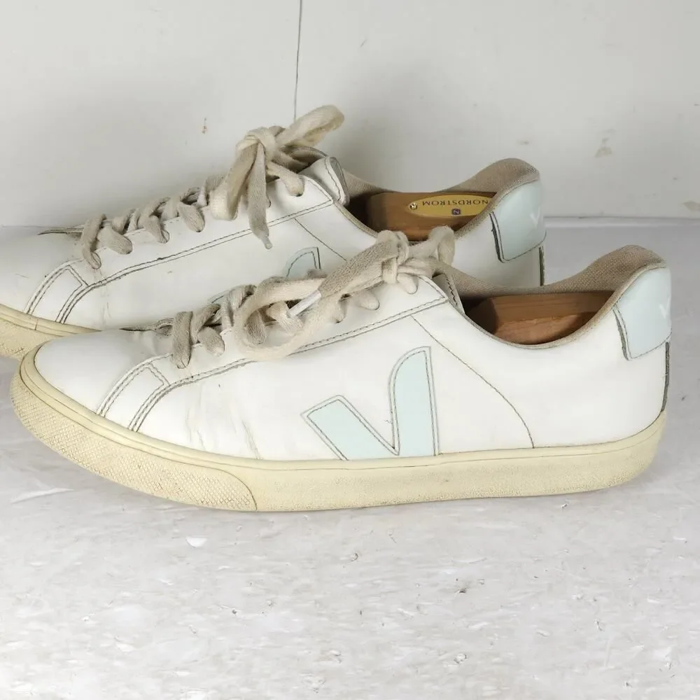 Veja Women's Esplar US 9 White Blue Smooth Leather Low Top Sneakers Shoes